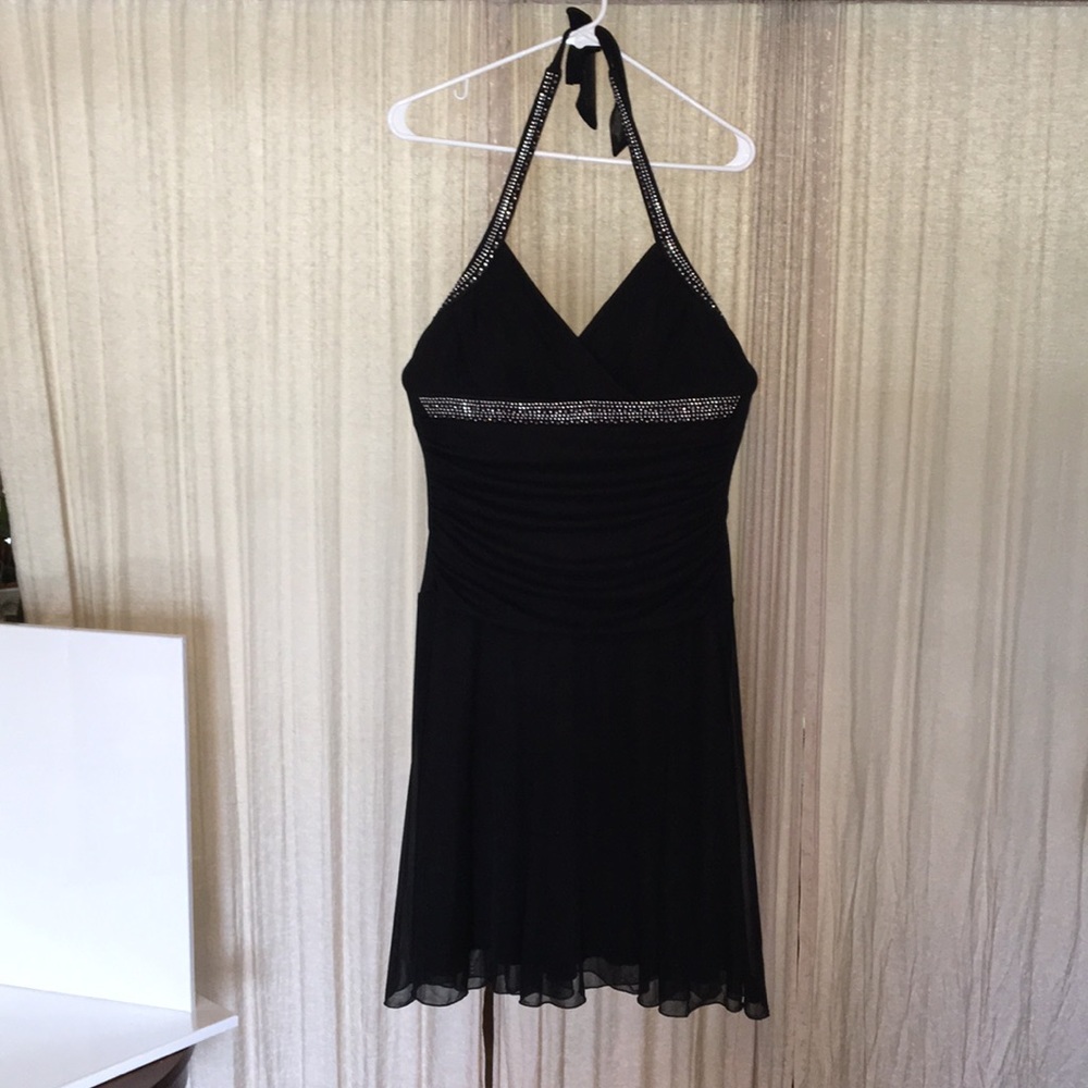 Sexy black evening dress with silver studs. Sexy!